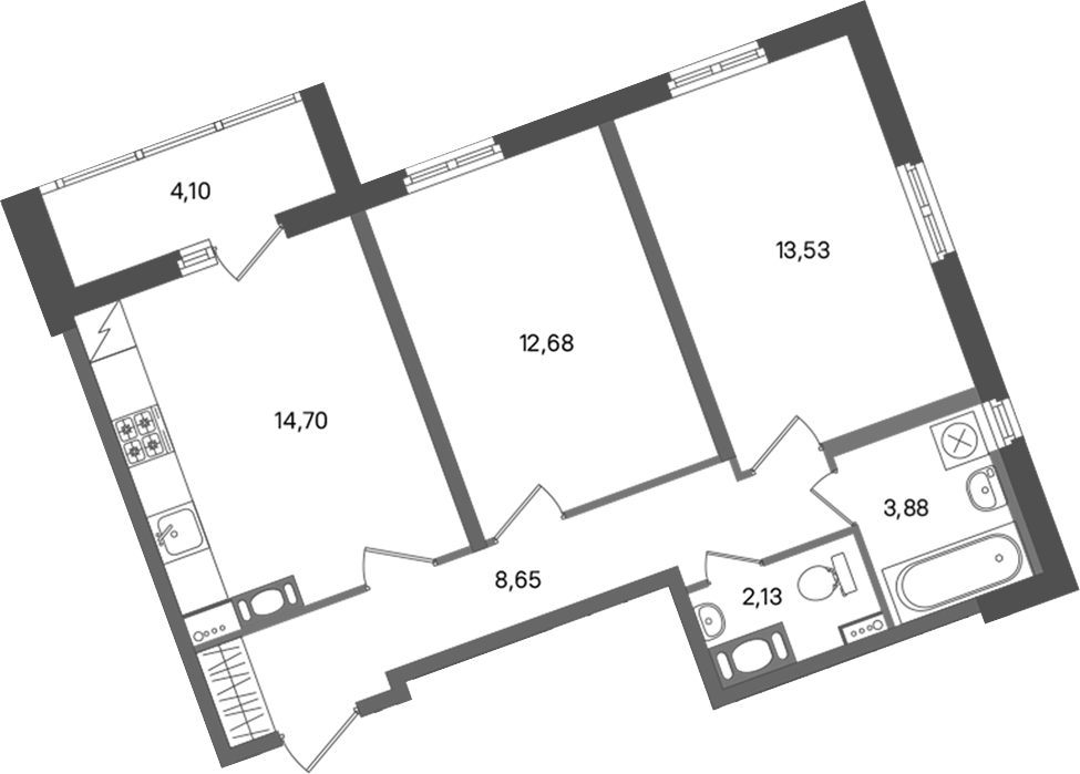 2-комнатная квартира 55.57 м², 2/11 эт., ЖК «ПАТИО. Уютный квартал»